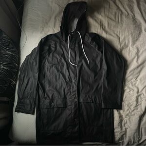 Unisex Black Polyester Hooded Jacket